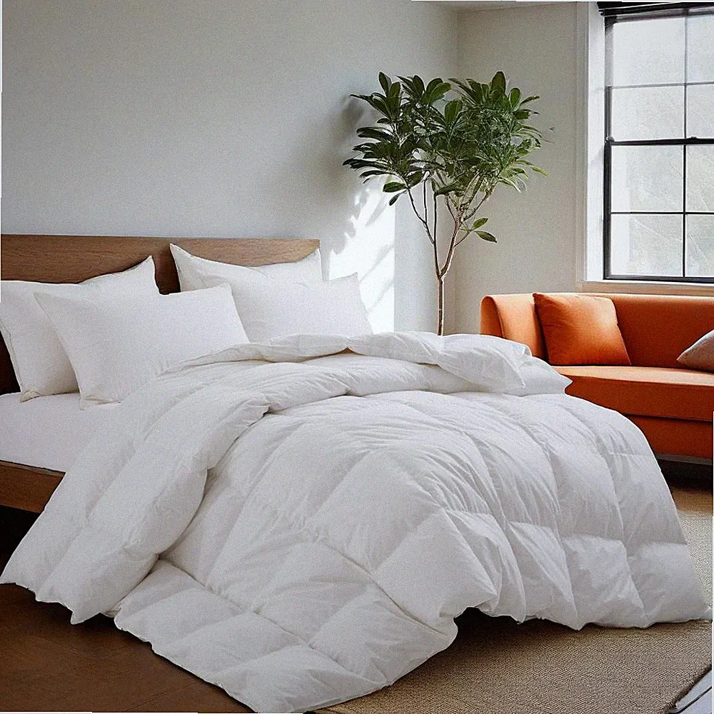 100% Goose Feather Comforter, 300TC 100% Cotton Cover King or Queen Bed Blanket