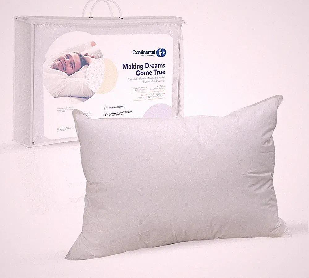 Continental bedding Down & Feather Blend Pillow - 50% Goose Down & 50% Feather.