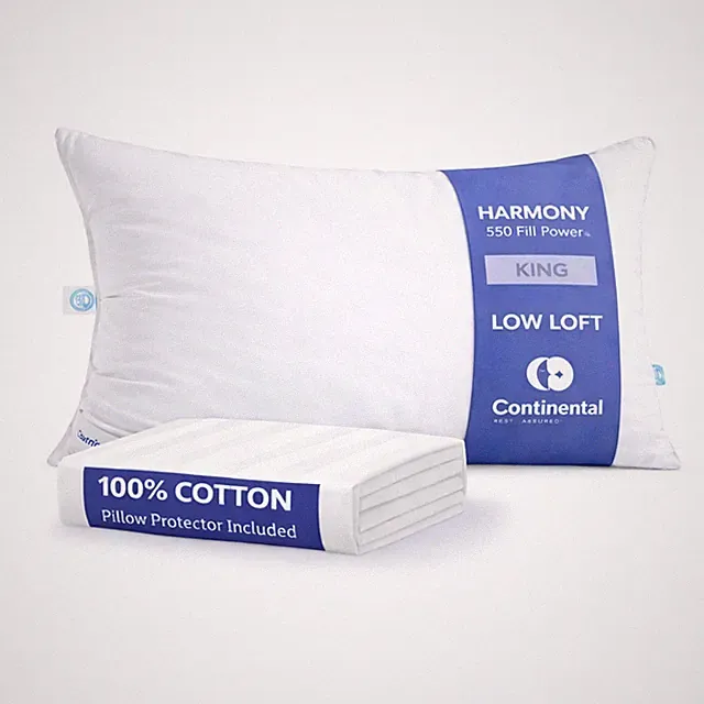 Continental Bedding Harmony White Down Pillow Cotton Protector Bundle 550 Fill