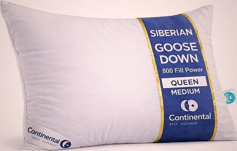 Continental Bedding Siberian Goose Down Pillow 800FP Medium Queen