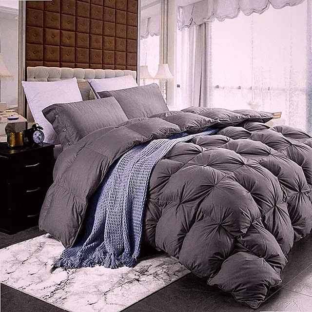 Egyptian Bedding Goose Down Comforter King 120x98 Gray Pinch Pleat