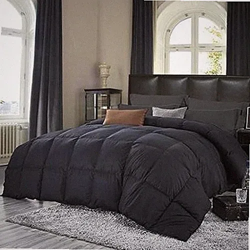 Goose Down Comforter, 100% Egyptian Cotton Black (Size: King 106 X 90)