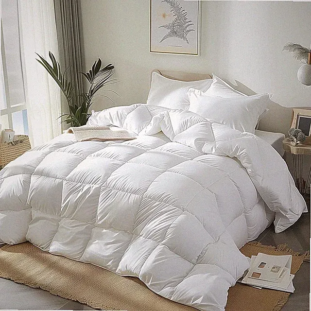 Goose Feather down Fiber Comforter - Twin Size Duvet Insert, 100% Cotton Cover A