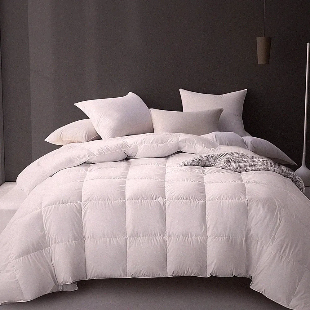 Luxury King Size White Goose Down Comforter, 100% Cotton, All Season